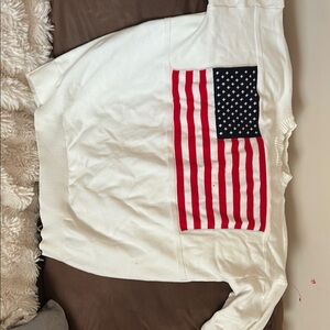 White Sweater with American Flag Patch
